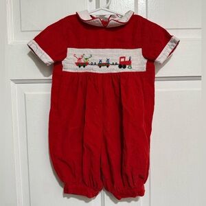 Smocked Boys 6 Month Collared One Piece Outfit Train Christmas Red Toys Red